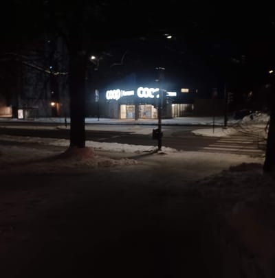 My local Coop which sat attached to my apartment building. The bright LED sign, and promise of a late night snack, helped pull me through this cold tundra.